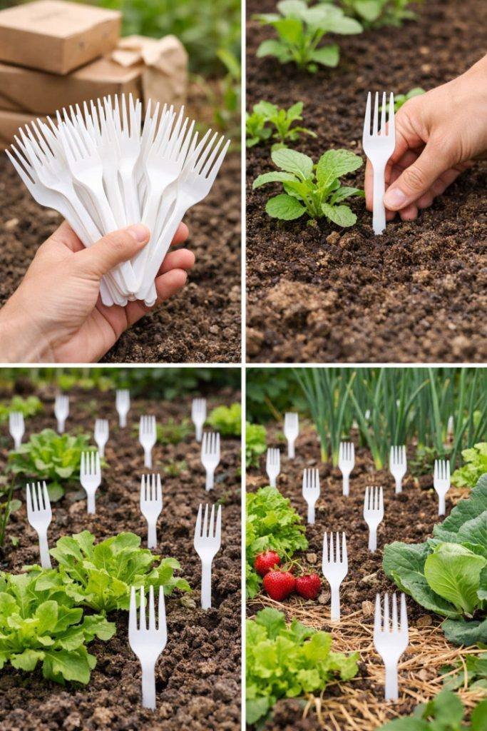 Plastikowe widełki w ogrodzie warzywnym: robią to wszyscy ogrodnicy – powód jest pomysłowy