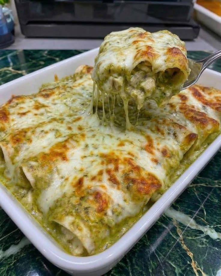 Keto Creamy Green Chile Chicken Enchiladas
