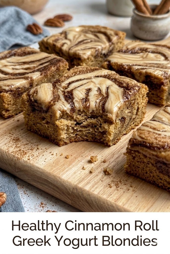 Healthy Cinnamon Roll Greek Yogurt Blondies