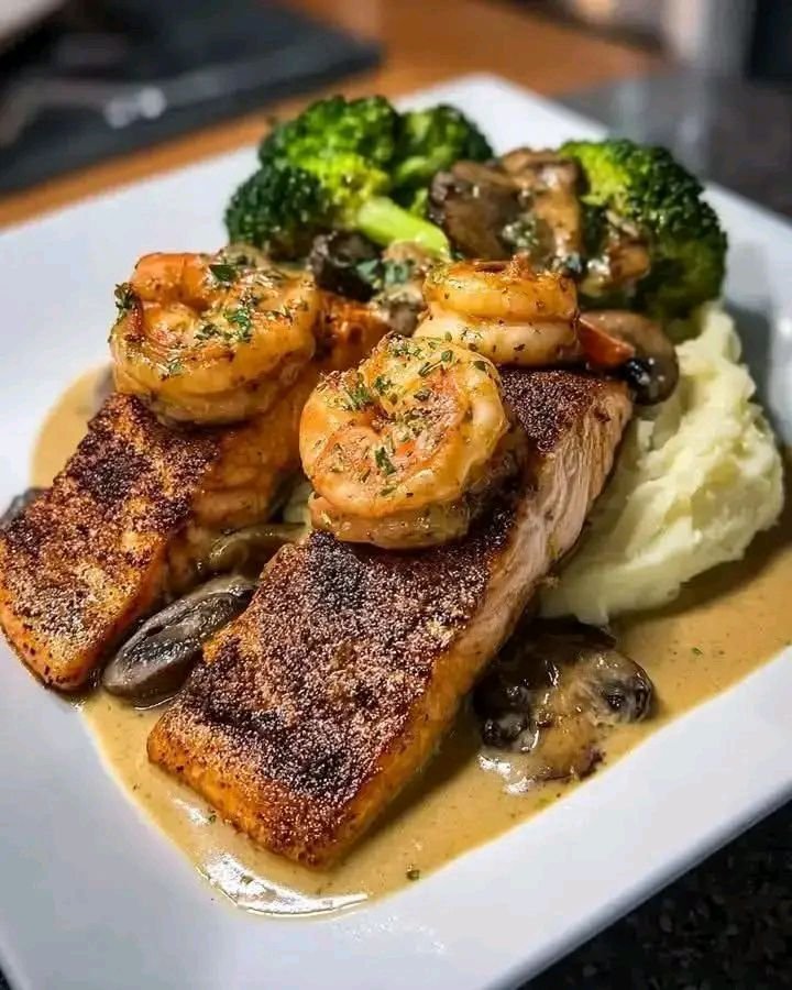  Garlic Butter Salmon & Shrimp Plate 
