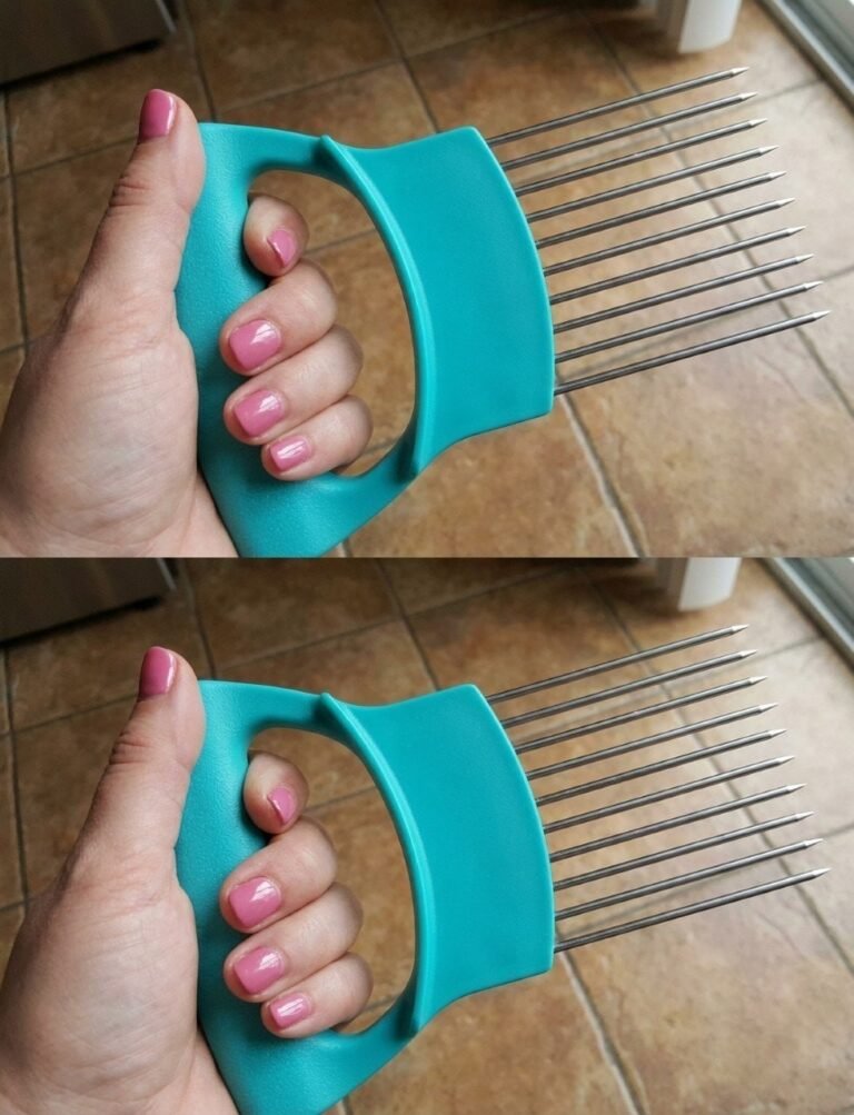 That is a handy find! What you have there is an onion holder slicing guide (sometimes also called an onion fork or slicing aid).