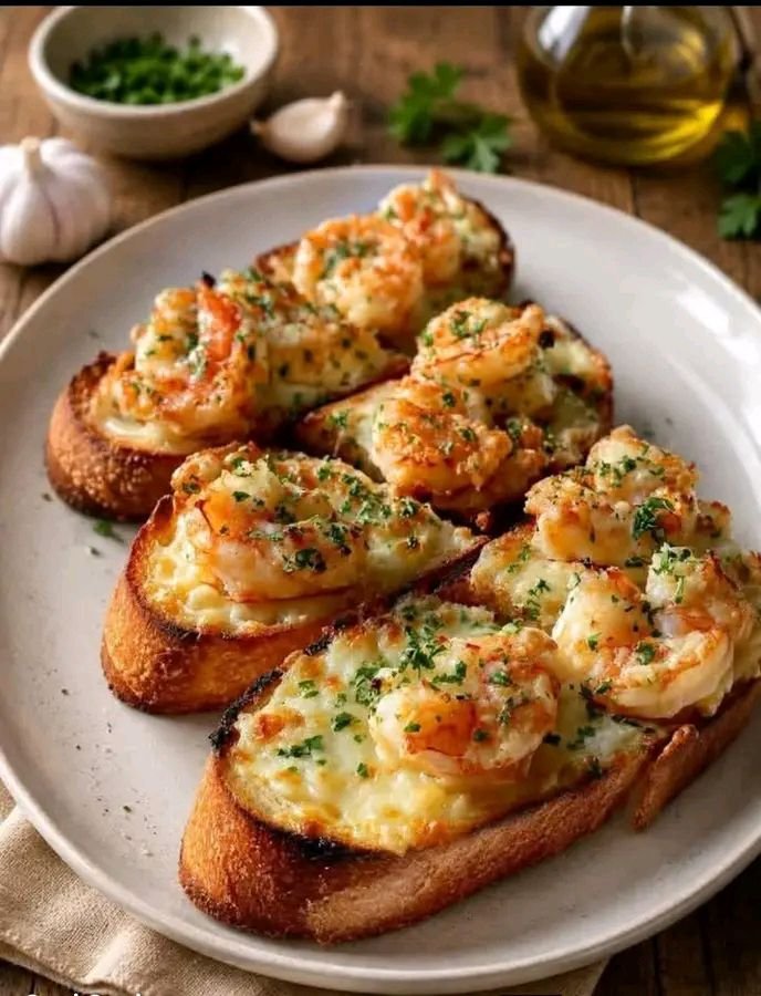 Cheesy Garlic Shrimp Toasts
