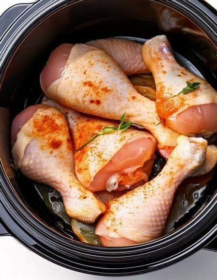 Put raw chicken drumsticks in a slow cooker with these 3 ingredients. You’ll want it every night.Full recipe 