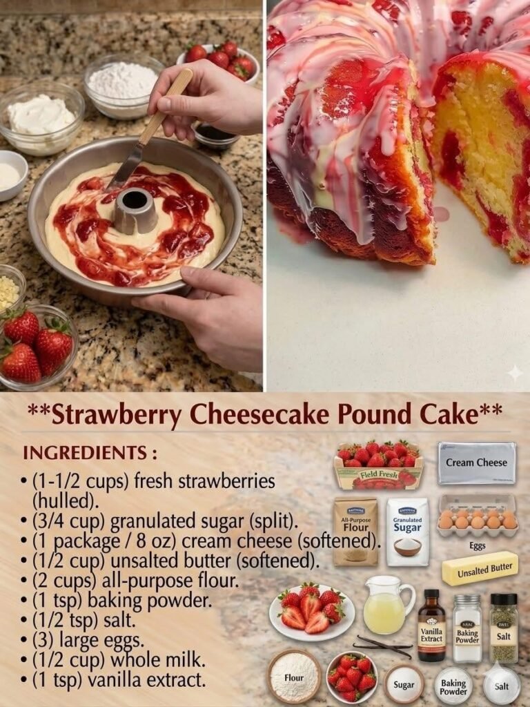 Rich Strawberry Cheesecake Pound Cake with a Creamy Filling