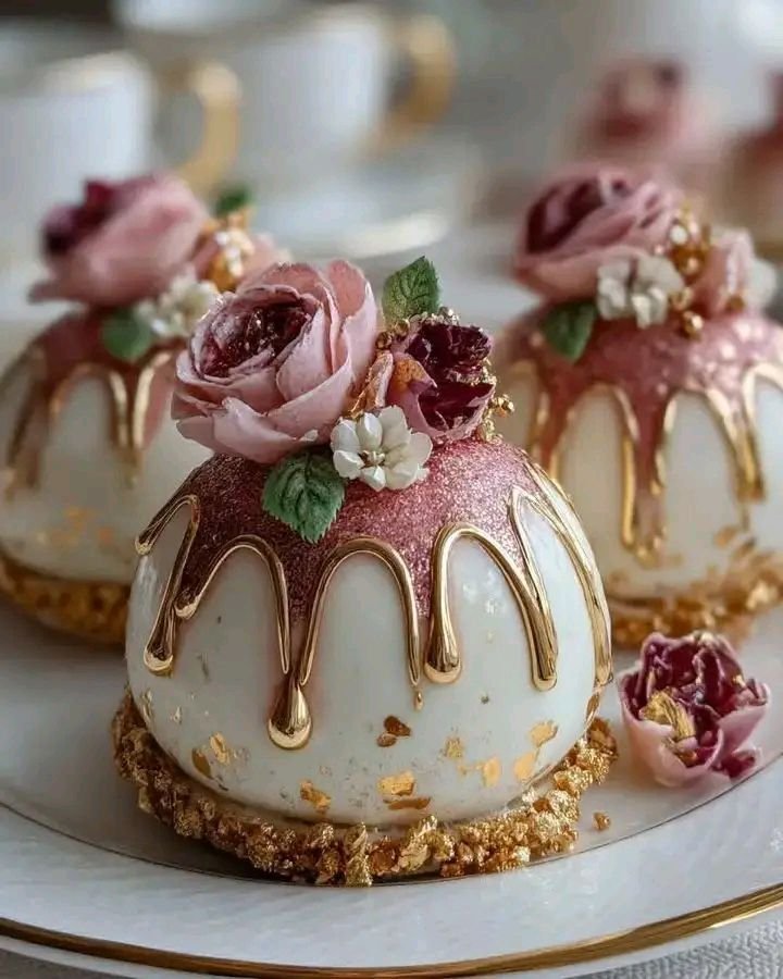 Velvet Vanilla Rose Dream Domes with Gold Glaze