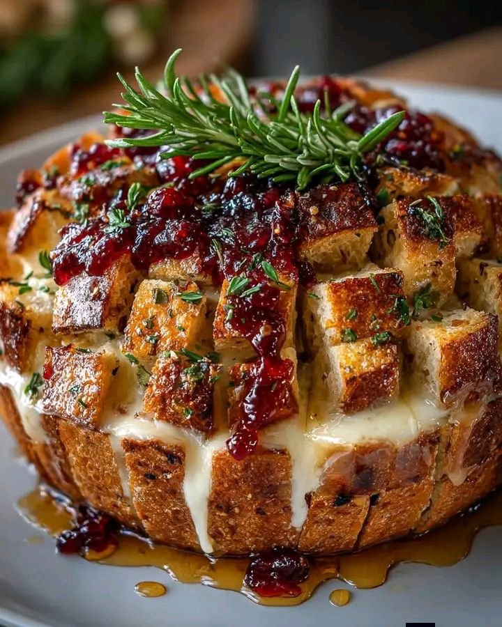 Cranberry Brie Sourdough Pull-Apart Bread with Hot Honey