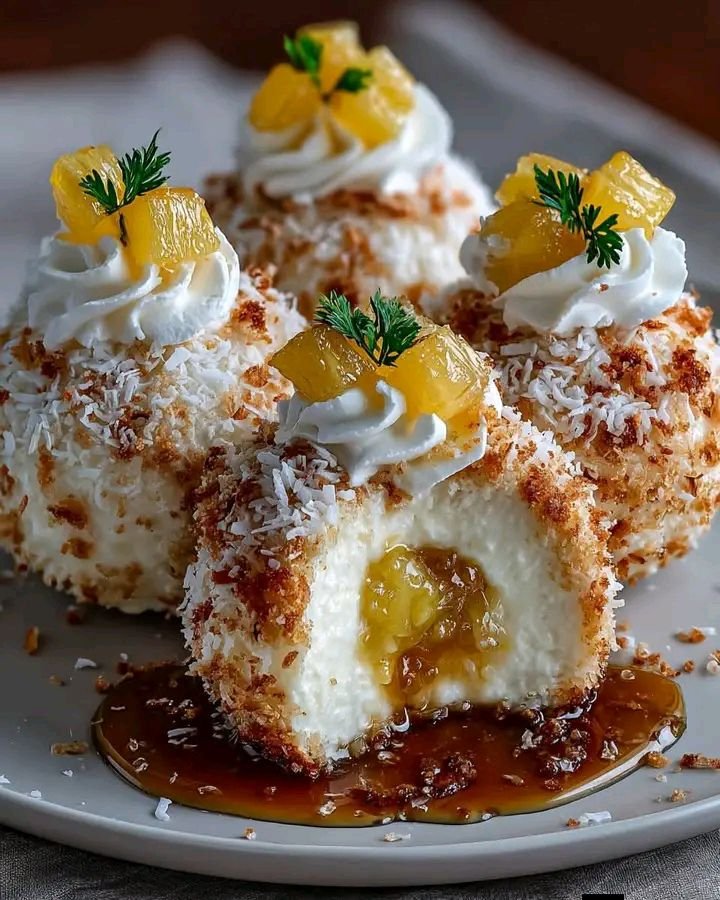 Crystal Pineapple Coconut Cheesecake Bombs with Tropical Core