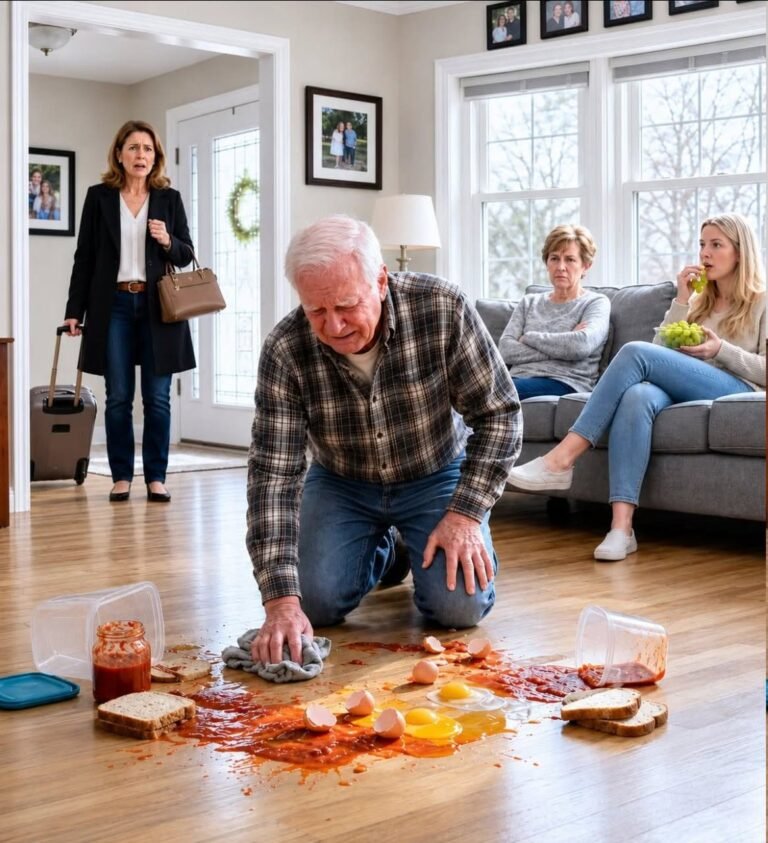 Woman returned early from a business trip and found her father kneeling on the floor cleaning, while her mother-in-law mocked him: “This house