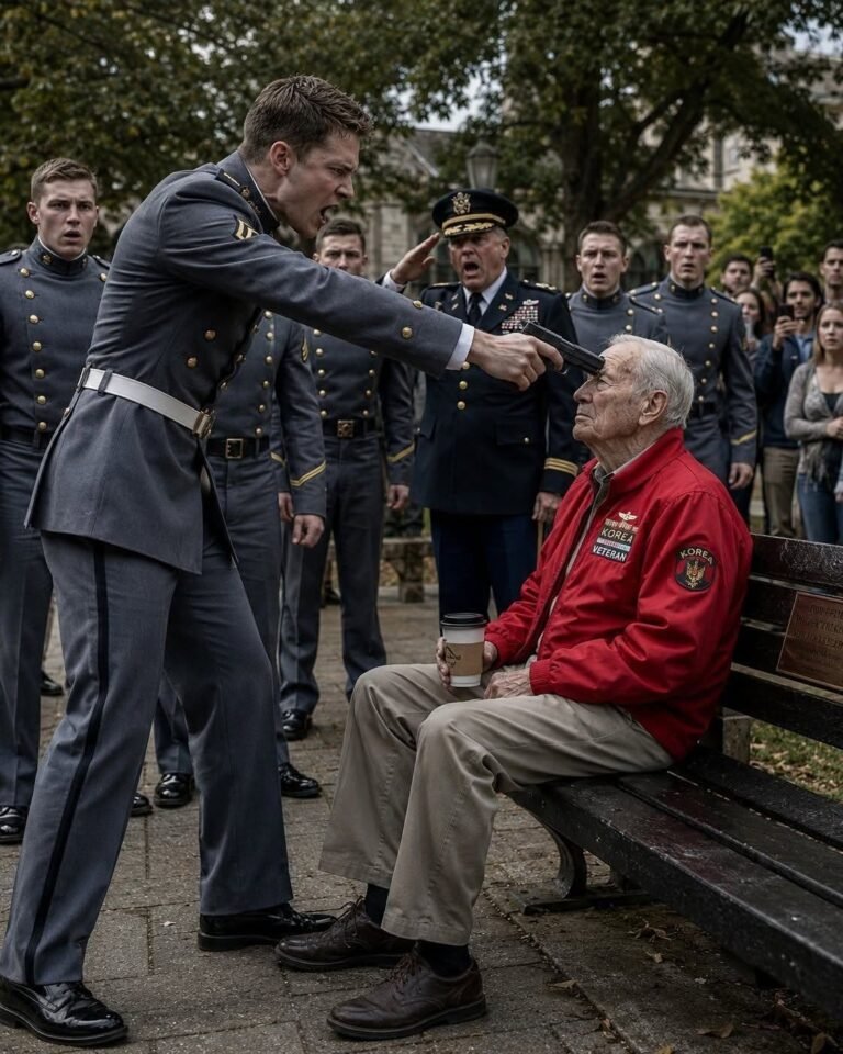 A cocky military cadet pressed a training pistol to an old man’s head, mocking his worn Marine pin and demanding respect in front of the whole park. But he didn’t know the quiet man he threatened was Gordon “Ghost” Whitaker — the Navy Cross legend who held Hill 742 alone for three days. 1