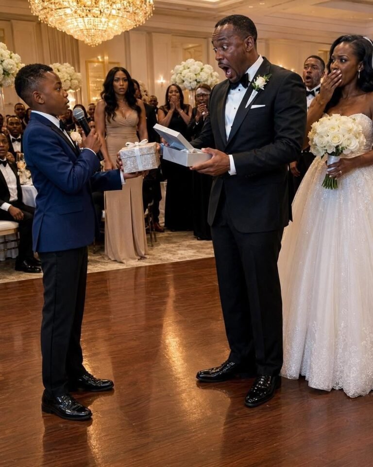 My ex-husband cheated on me, left me and our son, and still invited us to his wedding. During his speech, he laughed and said, “Leaving that trash was the best decision of my life!” The crowd burst into laughter. Then my son calmly took the microphone. “I brought a special gift for you, Dad,” he said, handing him a box. When my ex opened it, his scream silenced the entire room.