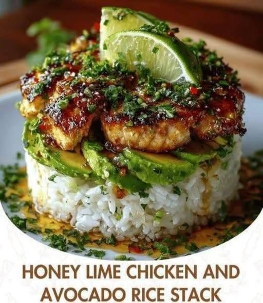 Honey Lime Chicken and Avocado Rice Stack