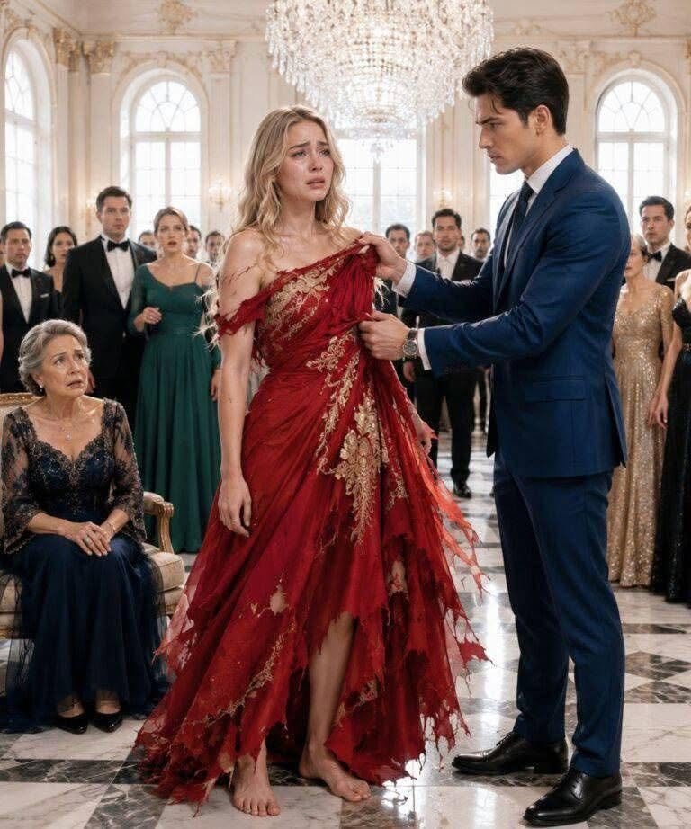 My family forced me to wear an old, worn dress to a grand party, thinking it would make me look poor and invisible. But when the billionaire host saw it, he recognized the hidden golden embroidery inside—and the whole mansion fell silent.