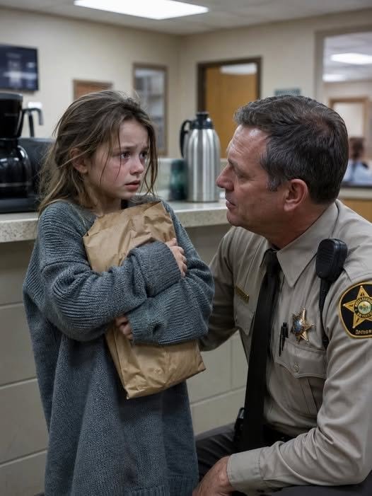 She was only seven when she walked nine blocks in the dark with her baby brother hidden in a grocery bag, stepped barefoot into the Briar Glen Police Department at 9:46 p.m., and whispered, “Please… I brought him here alone,” but the real terror began when Deputy Evan Hollis opened the folded note from her mother, realized the child had followed a secret escape plan perfectly, and then saw the man the note warned about walk through the station doors acting calm enough to fool everyone — except the little girl who already knew exactly what his smile meant