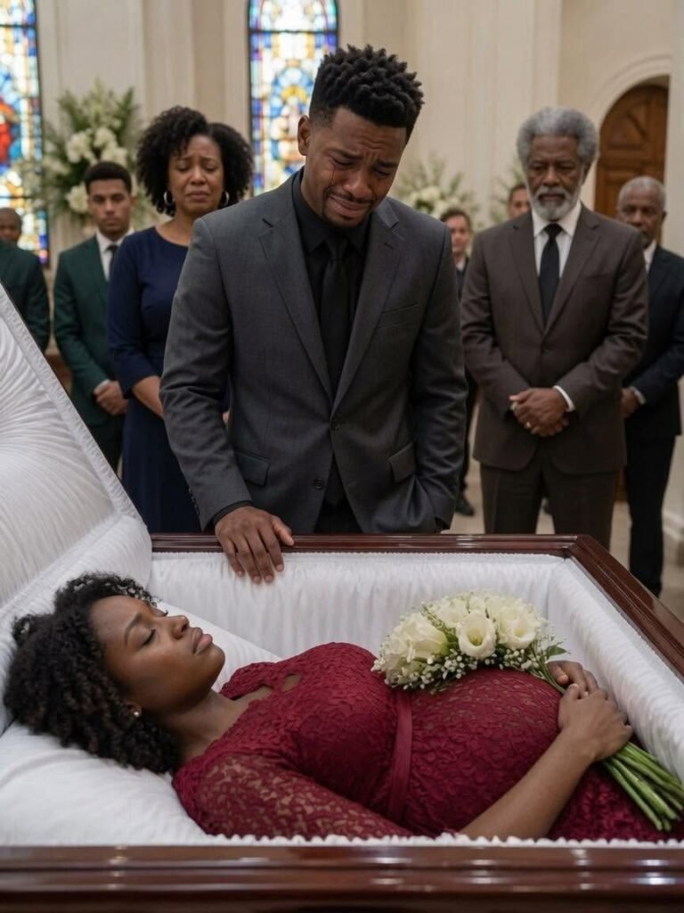 I stood by her coffin, hands shaking, trying to be a “strong husband” while my unborn child slept inside her. “Just… let me see her one last time,” 