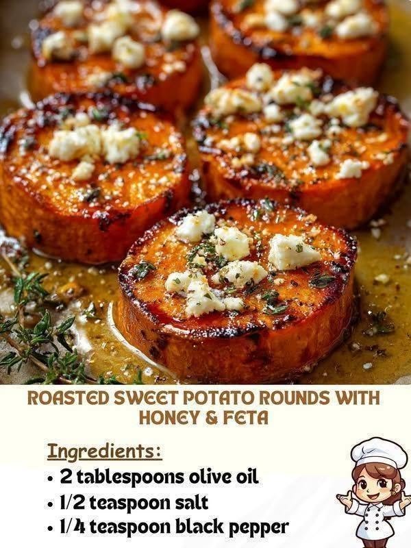 Roasted Sweet Potato Rounds with Honey & Feta