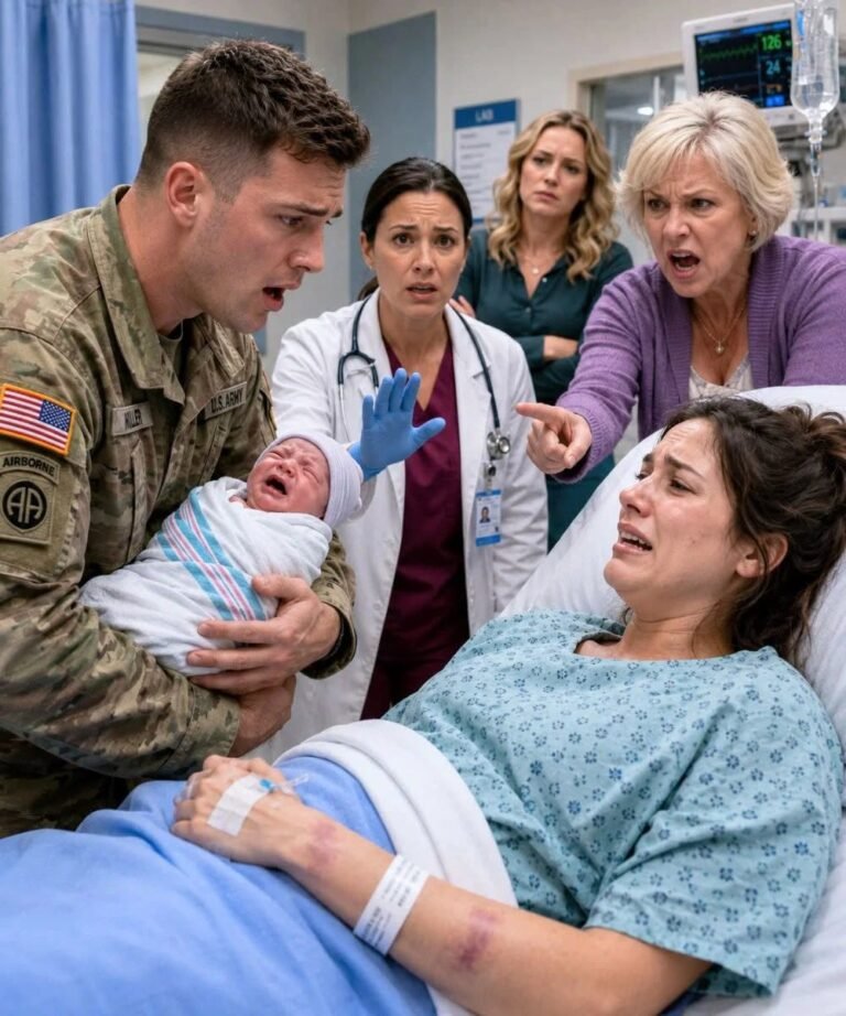 After eight months of military service, I finally came home—only to find my newborn son dangerously ill and my wife sitting beside his crib, shaken and clearly hurt. My mother looked at me coldly and said, “She needed to learn her place,” while my sister shrugged and added, “The baby is her responsibility, not ours.”