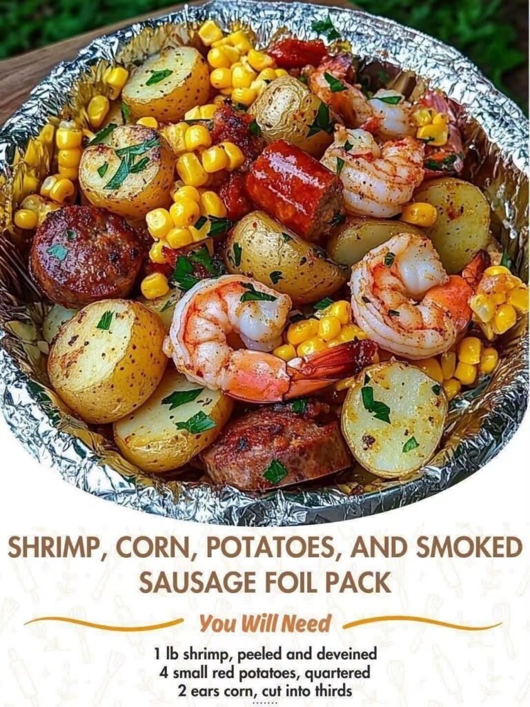 Shrimp, Corn, Potatoes, and Smoked Sausage Foil Pack