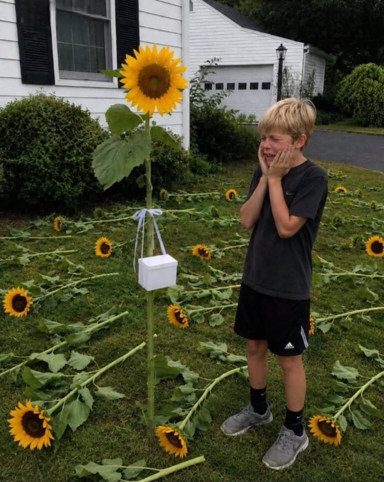 Every Year My Son Planted Sunflowers for His Twin Sister – One Morning, We Found Every Flower Cut Down Except One, with a Small White Box Hanging from It