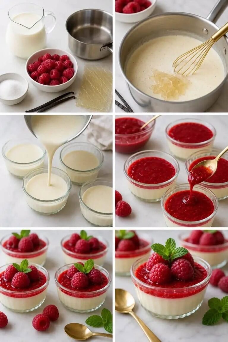 Vanilla panna cotta with raspberries (homemade coulis)