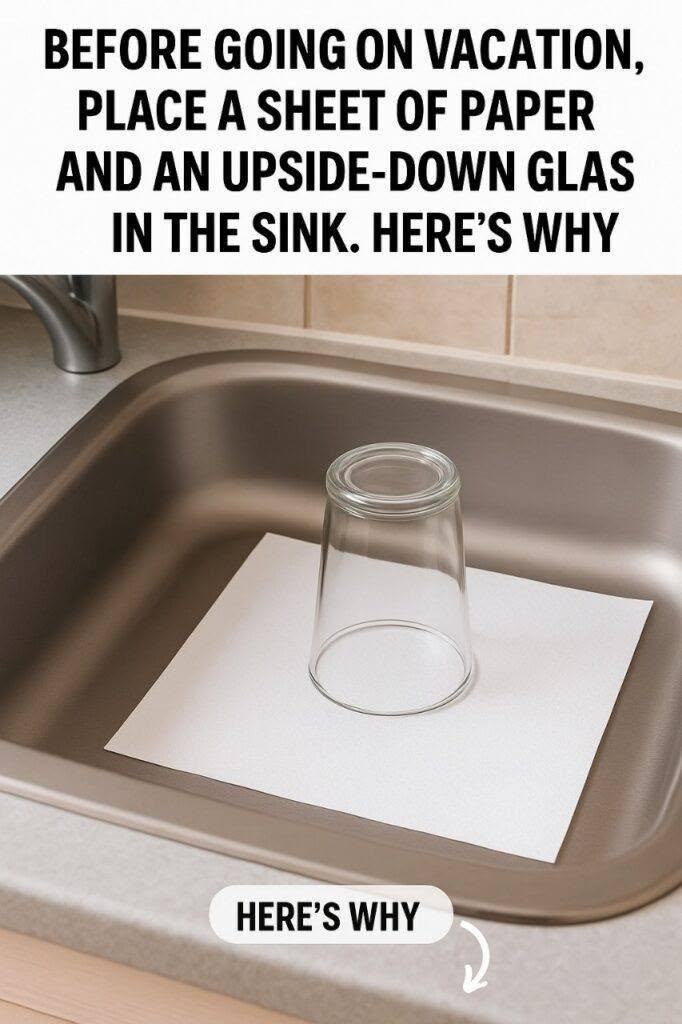 Here’s why you should always leave an upturned glass and a piece of paper in the sink before going on vacation